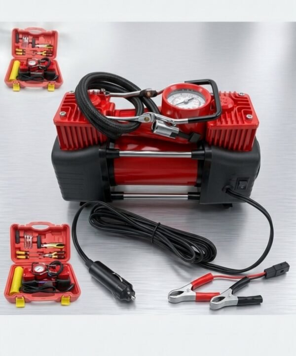 ко Компресор за гуми Двуцилиндров с инструменти 12v