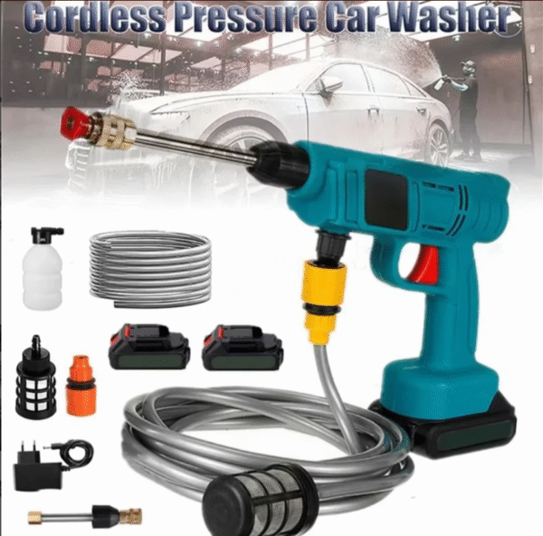 Акумулаторна водоструйка за почистване на автомобили с батерия, зарядно, куфар