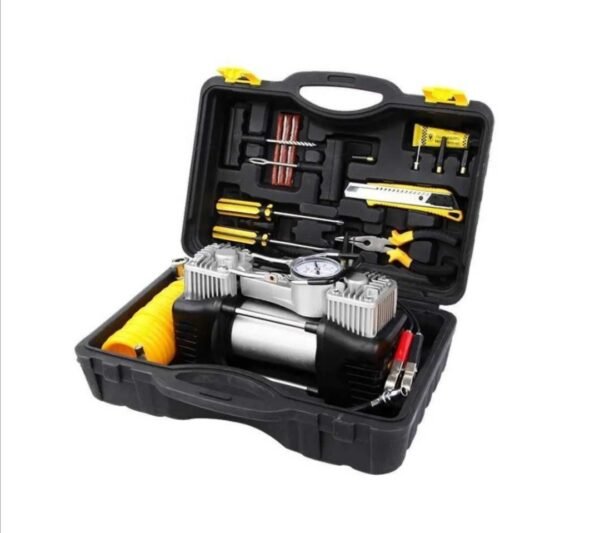 Двуцилиндров компресор за гуми с куфар с инструменти 12V