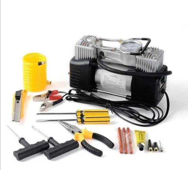 Двуцилиндров компресор за гуми с куфар с инструменти 12V