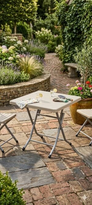Сгъваема градинска маса с метални крака 80/80