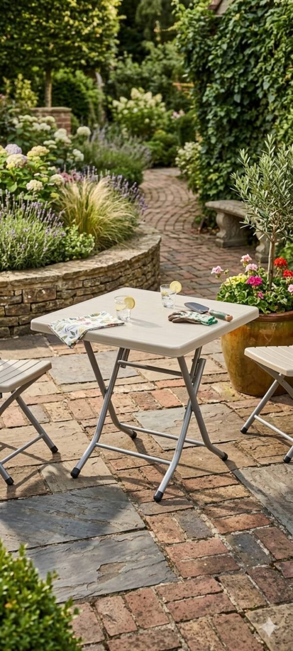 Сгъваема градинска маса с метални крака 80/80
