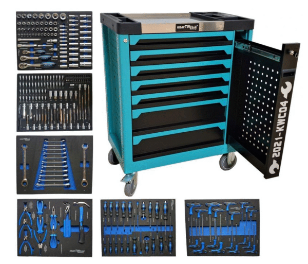 e Количка с инструменти 7 чекмеджета метален плот KrafTWelle