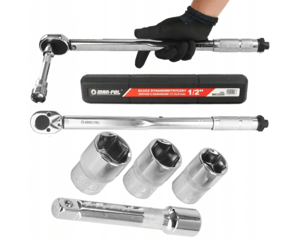 Динамометричен ключ 1/2" 28 – 210 Nm + комплект вложки (17, 19, 21 мм) + удължител 125 мм Mar-Pol