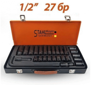 Комплект с ударни вложки 27 части 1/2“CR-V в метален куфар