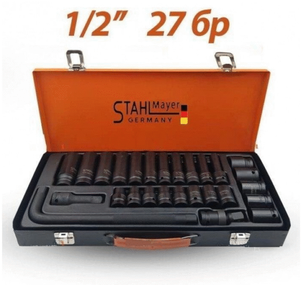 kvv Комплект с ударни вложки 27 части 1/2“CR-V в метален куфар