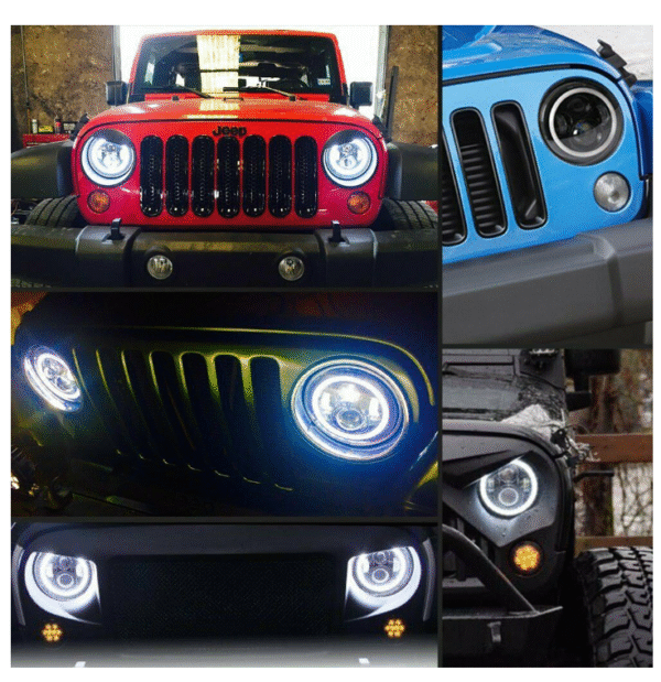 Комплект Кръгли LED фарове 7" 70W H4 букса, къси, дълги, дневни и мигач