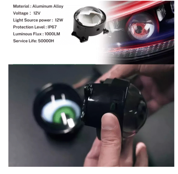 Комплект 3D LED фарове халогени дяволски очи Devil Eyes с лупи 3"инча 8см 12V Арт.№: T652