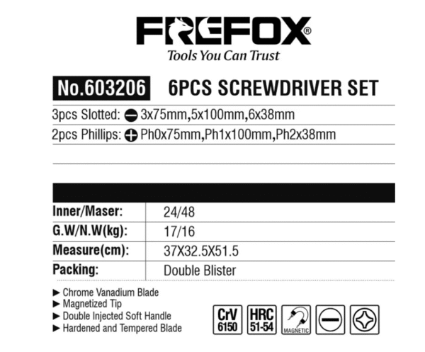 Комплект отвертки Frefox 6 части