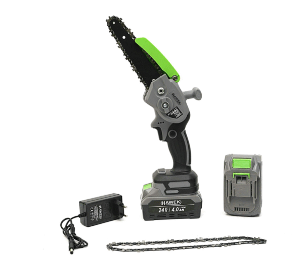 Акумулаторен мини верижен трион 24V 4Ah с 15 см шина HAWEK