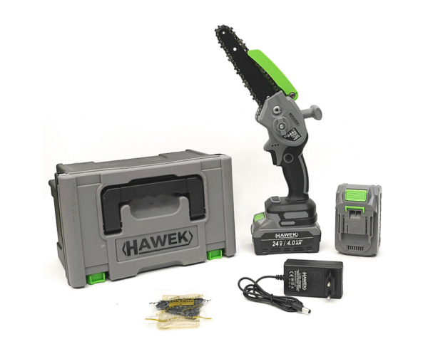 Акумулаторен мини верижен трион 24V 4Ah с 15 см шина HAWEK