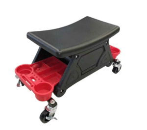 Седалка за механик, пластмаса, 136 кг, 3 тави за съхранение, червена