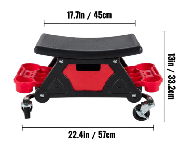 Седалка за механик, пластмаса, 136 кг, 3 тави за съхранение, червена