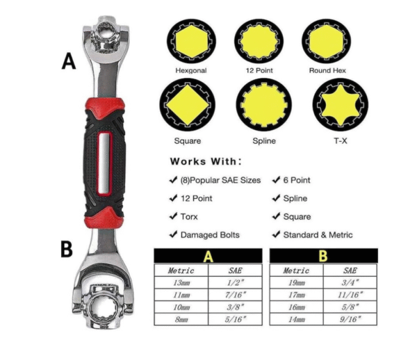 Универсален гаечен ключ 52 в 1, хром-ванадиева стомана, въртене на 360°, 26x5x5 см, сребрист