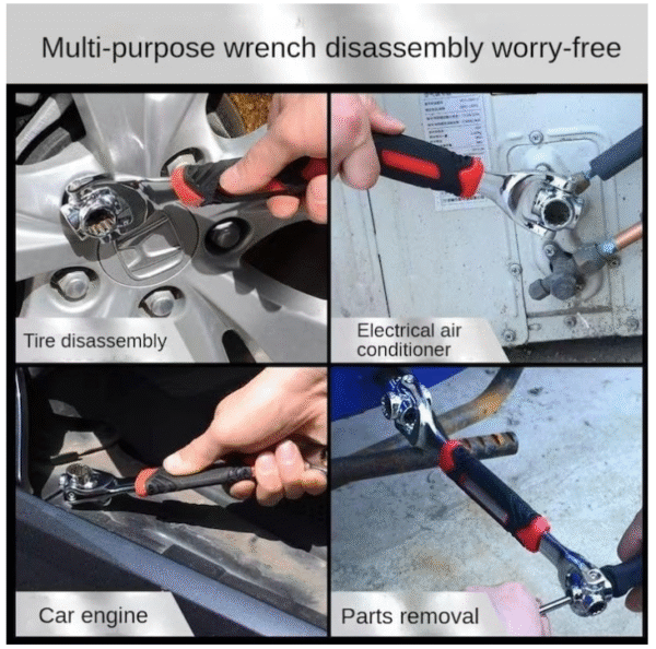 Универсален гаечен ключ 52 в 1, хром-ванадиева стомана, въртене на 360°, 26x5x5 см, сребрист