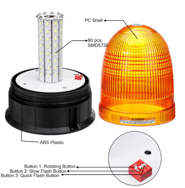 LED ЛЕД Аварийна/сигнална лампа Маяк буркан 12 / 24V - 80 Диода