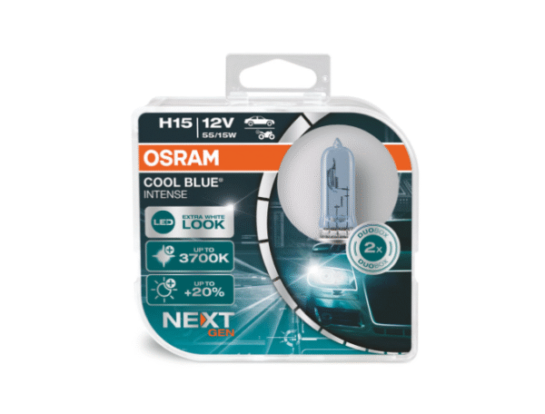 Osram халогенни крушки H15 Cool Blue Intense Next Gen 12V, 55/15W, PGJ23t-1, 3700K, 260/1350lm