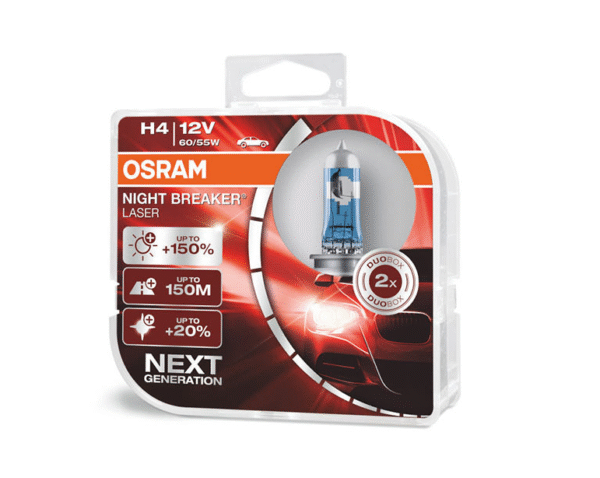 Osram халогенни крушки H4 Night Breaker Laser +150% 12V, 60/55W, P14.5s, 1650/1000lm