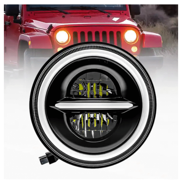 q` Комплект Кръгли LED фарове 7″ 70W H4 букса, къси, дълги, дневни и мигач