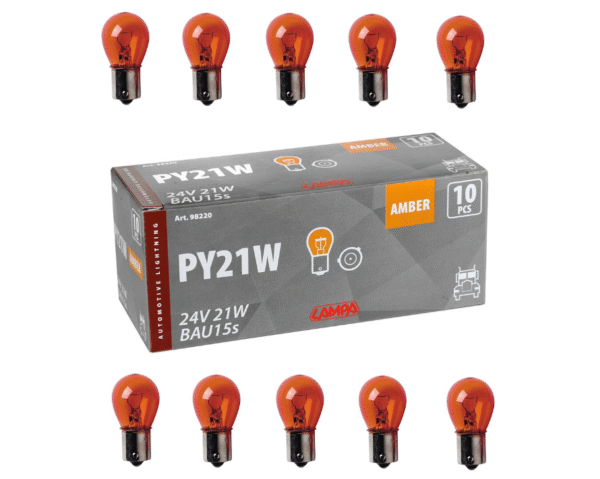 Крушки 24V 21W BA15s - Жълти 10бр.