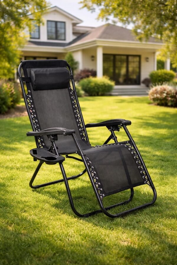 h Сгъваем стол тип шезлонг с поставка за чаша и телефон