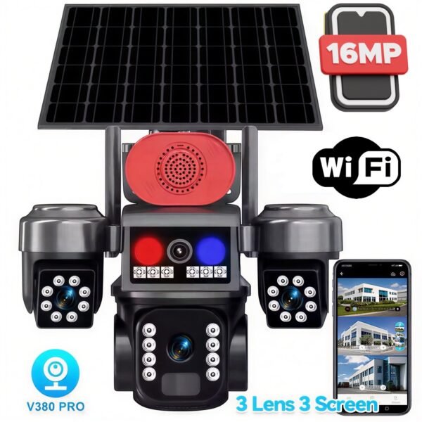 k Соларна охранителна камера Sunvision – 16 MP, 3 обектива, аларма , Wi-Fi , модел 28-80