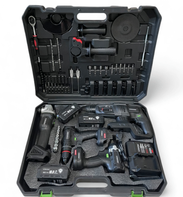 x2 Акумулаторни Машини 5в1 StahlMayer 36V 10Ah Ъглошлайф, Гайковерт, Винтоверт, Перфоратор и LED Лампа + 30 части Аксесоари