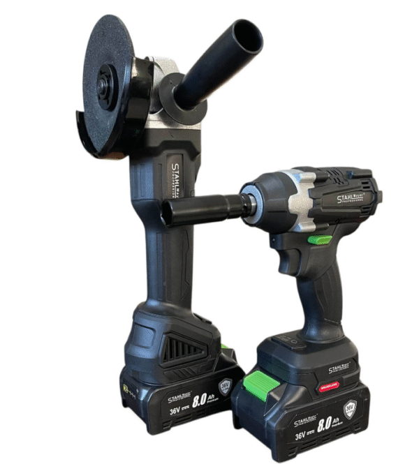 x7 Акумулаторни Машини 5в1 StahlMayer 36V 10Ah Ъглошлайф, Гайковерт, Винтоверт, Перфоратор и LED Лампа + 30 части Аксесоари