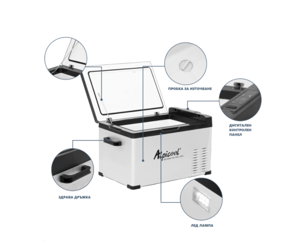 AlpiCool 40L Портативен Компресорен хладилник 40 литра 12V 24V 220V, Хладилна Кутия, Фризер