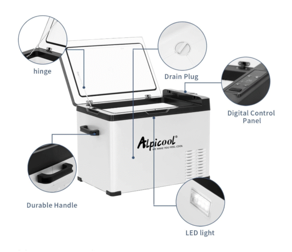AlpiCool 40L Портативен Компресорен хладилник 40 литра 12V 24V 220V, Хладилна Кутия, Фризер