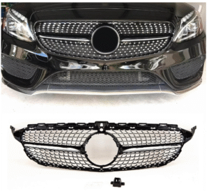 Хром/черна диамантена решетка за Mercedes C класа W205 седан, S205 комби, C205 купе 2019-2020 с отвор за камера