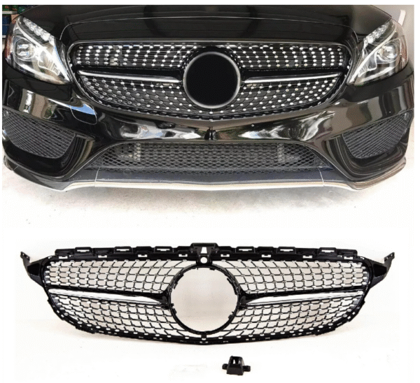 Хром/черна диамантена решетка за Mercedes C класа W205 седан, S205 комби, C205 купе 2019-2020 с отвор за камера