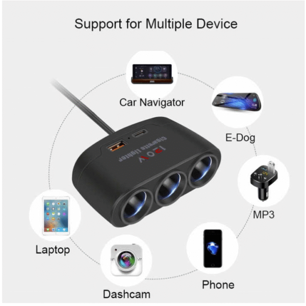 Разклонител за запалка 3в1 - 12/24V