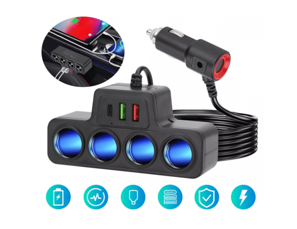 h1 Разклонител за запалка 3в1 с 4 Гнезда - 12/24V