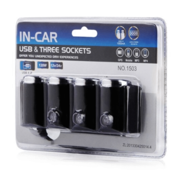 Разклонител за запалка 3-ка + 2 USB 12/24V