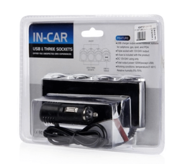 Разклонител за запалка 3-ка + 2 USB 12/24V