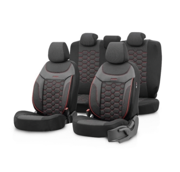 Тапицерия Карбон CRB3402 Черно/Червен Кант