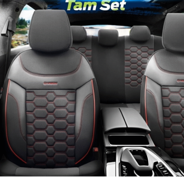 Тапицерия Карбон CRB3402 Черно/Червен Кант