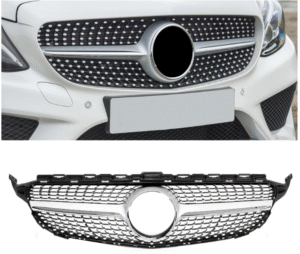 Хром/сива диамантена решетка за Mercedes C класа W205 седан, S205 комби, C205 купе 2014-2018 с отвор за камера