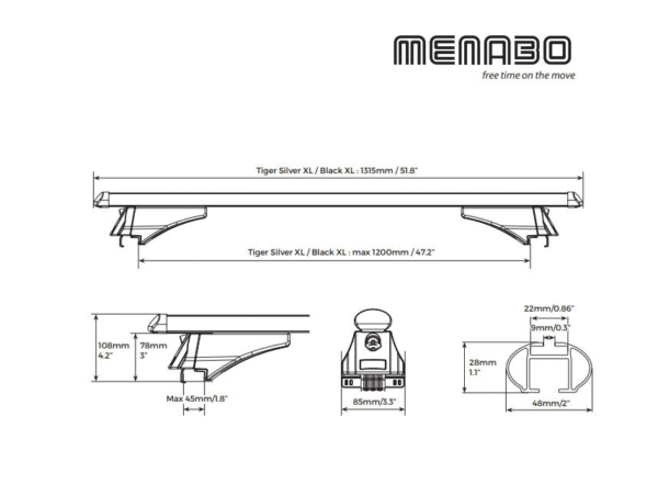 Напречни греди с интегриран рейлинг Menabo Tiger XL 850