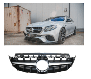 Хром / Черен лак решетка тип E63 AMG за Mercedes E класа W213 седан, S213 комби, C238 купе, А238 кабрио 2016-2019 с отвор за камера