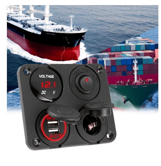 Панел за вграждане с 1 бутон ON/OFF, 2бр. USB, VOLT-метър и 12V изход