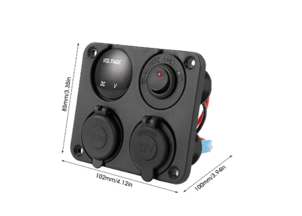 Панел за вграждане с 1 бутон ON/OFF, 2бр. USB, VOLT-метър и 12V изход