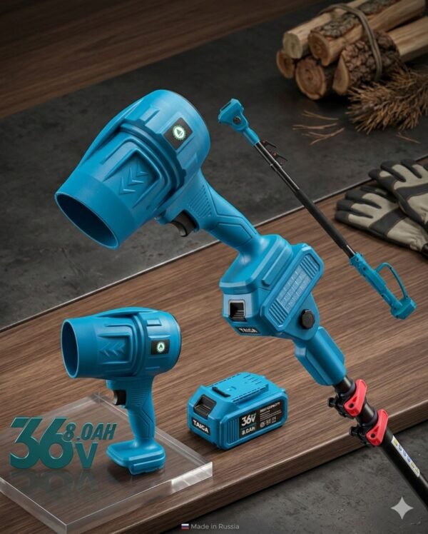 и „5в1“ Акумулаторен градински комплект , Телескопичен прът Духалка за листа Резачка за клони Лозарска ножица и Тример за трева 36V 8.0Ah 3 батерии