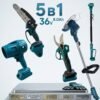 и4 „5в1“ Акумулаторен градински комплект , Телескопичен прът Духалка за листа Резачка за клони Лозарска ножица и Тример за трева 36V 8.0Ah 3 батерии