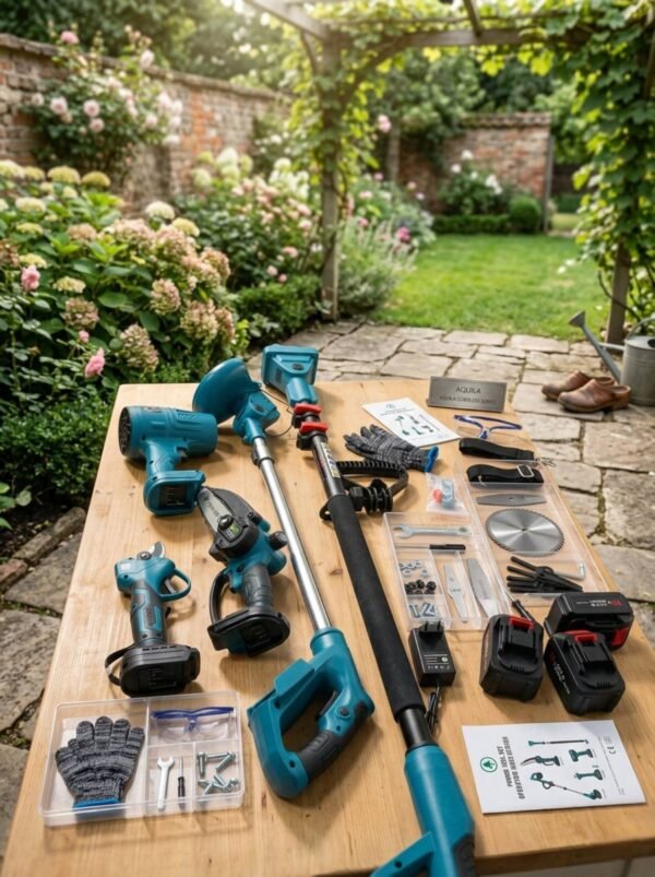 и5 „5в1“ Акумулаторен градински комплект , Телескопичен прът Духалка за листа Резачка за клони Лозарска ножица и Тример за трева 36V 8.0Ah 3 батерии