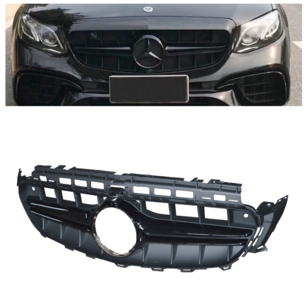 м Черен лак решетка тип E63 AMG за Mercedes E класа W213 седан, S213 комби, C238 купе, А238 кабрио 2016-2019 с отвор за камера