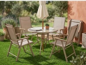 Градински комплект  Маса и 4 стола сгъваеми Бежов
