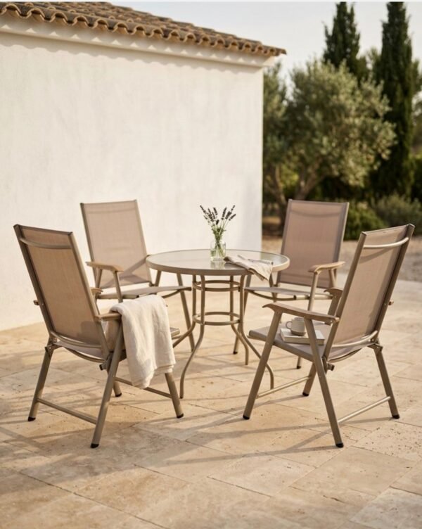 Градински комплект  Маса и 4 стола сгъваеми Бежов