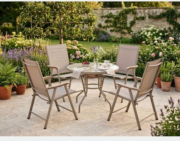 Градински комплект  Маса и 4 стола сгъваеми Бежов